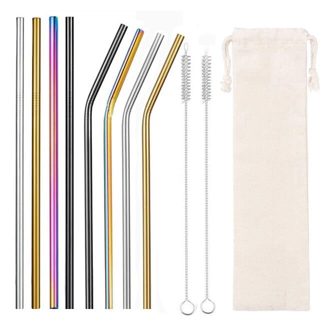 Set of 8 stainless steel straws - 4 colors