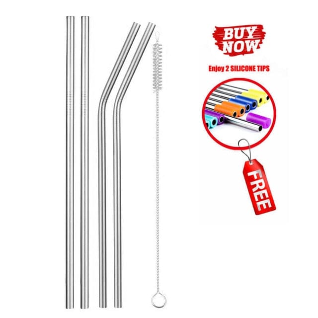Set of 4 stainless steel straws - 4 colors