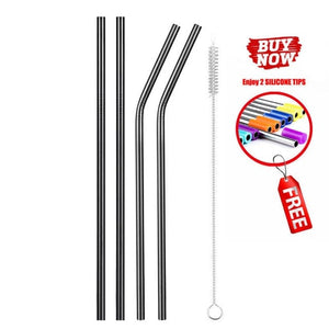 Set of 4 stainless steel straws - 4 colors